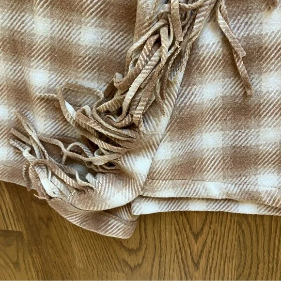 NWT Women's Fringed Faux Elastic Waist Plaid Blanket Wrap Midi Skirt (L) - Picture 8 of 13